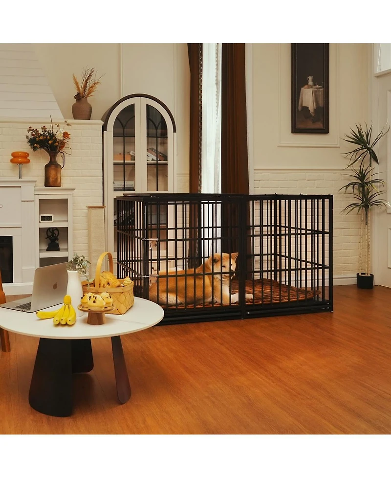 6thdruple 60" Dog House Crate, Heavy Duty Metal Kennel with Roof Door, Removable Trays and Mat