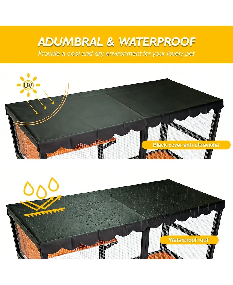 6thdruple 4-Tier Cat House, Outdoor/Indoor Catio Enclosure with Wood Frame, and Weather Cover
