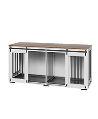 6thdruple 70" Dog House Furniture, Indoor Metal Kennel with Sliding Doors and Divider