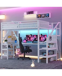 Streamdale Furniture Full Loft Bed Wardrobe, Desk and Led Light