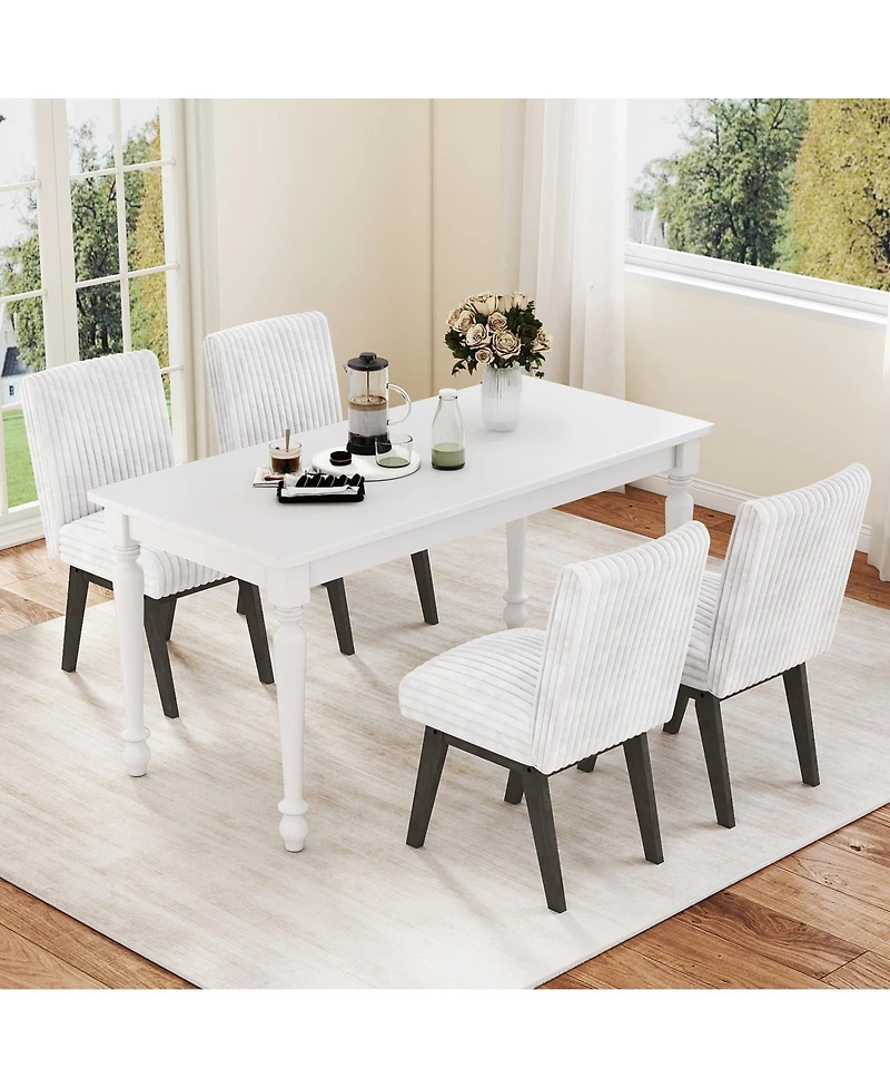 Gouun Flannel Upholstered Dining Chairs Set of 2 with Channel Tufted Back and Rubber Wood Frame