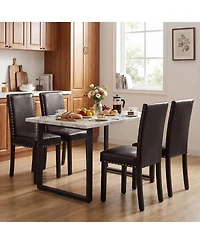 Gouun Faux Leather Upholstered Parsons Dining Chairs Set of 4 with Nailhead Trim