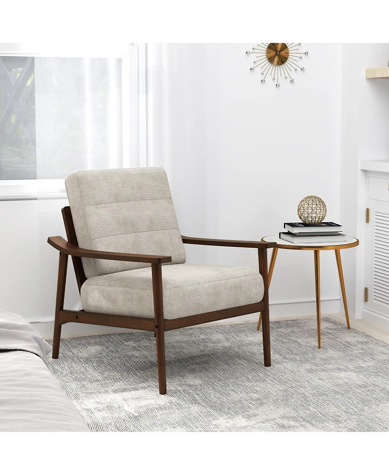 Gouun Modern Accent Chair with Rubber Wood Armrests and Polyester Cushion