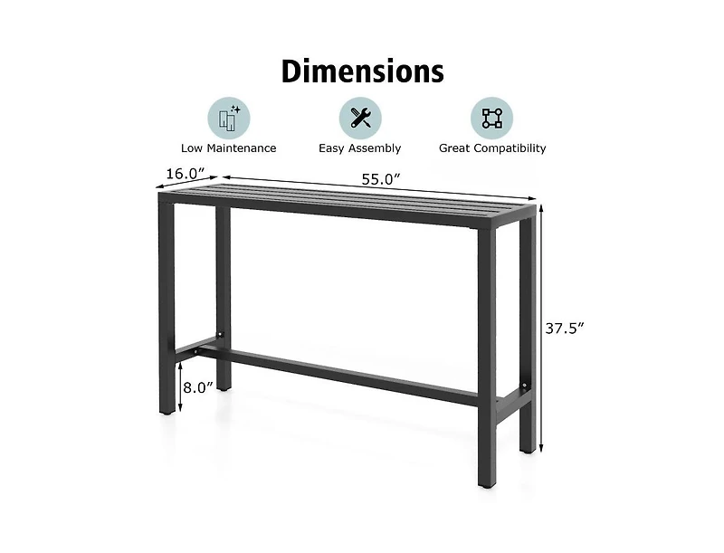 Lucky One 48/55 Inch Outdoor Bar Table with Slatted Top and Metal Frame