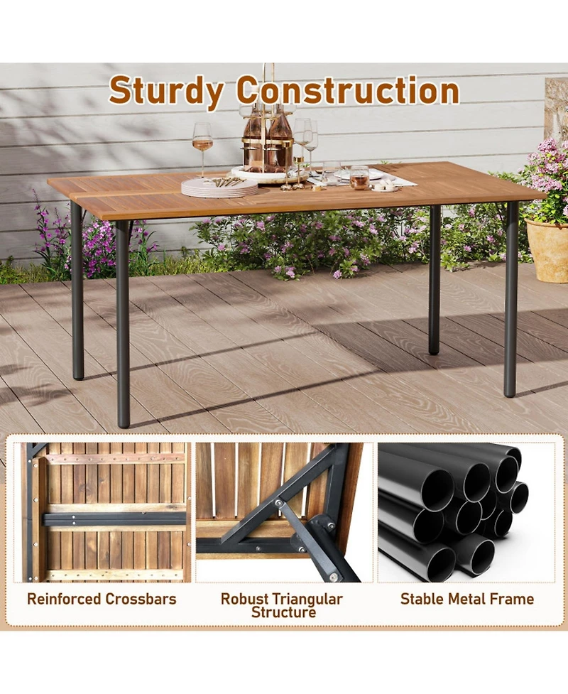 Gouun 7-Piece Outdoor Dining Set with Acacia Wood Table, Pe Rattan Chairs and Cushions