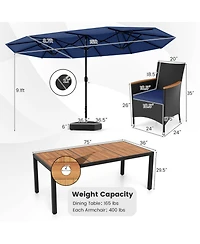 Gouun 10-Piece Patio Dining Set with 15 ft Double-Sided Umbrella, Table and 8 Cushioned Chairs