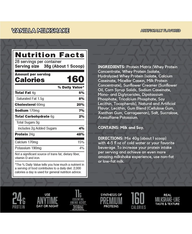 Bsn Syntha-6 Edge Protein Powder, With Hydrolyzed Whey, Micellar Casein, Milk Protein Isolate, Low Sugar, 24g Protein, Vanilla Milkshake, 28 Servings