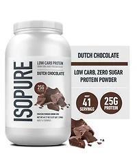 Isopure Low Carb Pure Whey Isolate Protein Powder, Lactose Free, Gluten Free, Vitamins, Dutch Chocolate, 25g Protein Per Serving, 41 Servings
