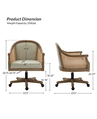 Hulala Home Ackeron Farmhouse Rattan Upholstered Office Task Chair with Solid Wood Arms