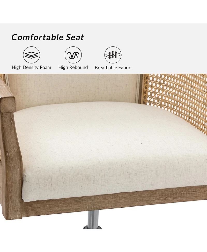 Hulala Home Ackeron Farmhouse Rattan Upholstered Office Task Chair with Solid Wood Arms