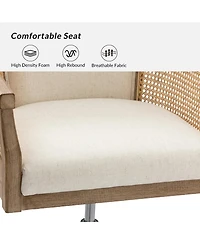 Hulala Home Ackeron Farmhouse Rattan Upholstered Office Task Chair with Solid Wood Arms