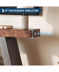 gaomon Farmhouse Console Table with Trapezium Design - 55" Wooden Sofa Table with Open Storage Shelf