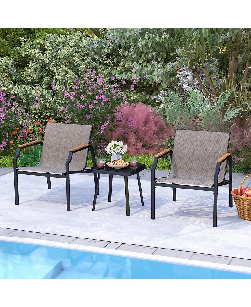 Sugift 3 Piece Outdoor Chair Set with Breathable Fabric Seat and Armrest