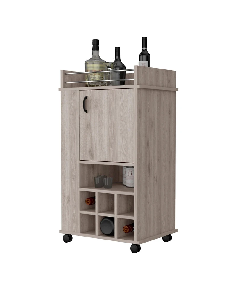 Flynama Light 1-Door Bar Cart with Wine Rack and Casters, Rolling Home Bar Storage Cart