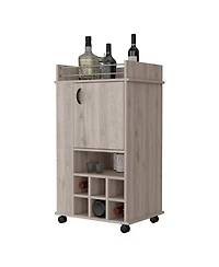 Flynama Light 1-Door Bar Cart with Wine Rack and Casters, Rolling Home Bar Storage Cart