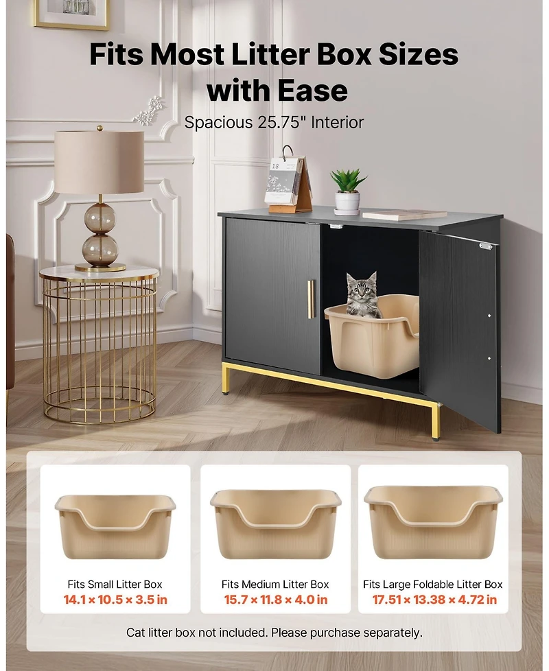 Gouun Hidden Cat Litter Box Cabinet with Metal Legs, 27.6-Inch Enclosed Cat Washroom End Table