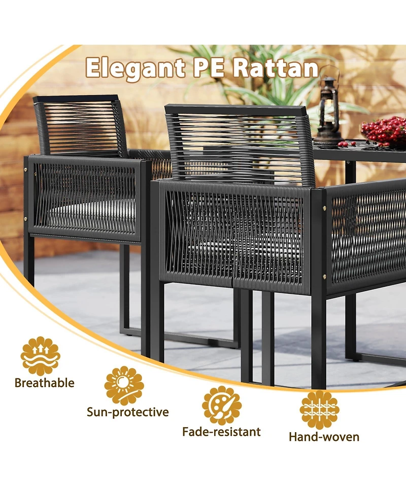 Gouun 3-Piece Outdoor Wicker Dining Set with Tempered Glass Table and Chairs