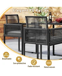 Gouun 3-Piece Outdoor Wicker Dining Set with Tempered Glass Table and Chairs