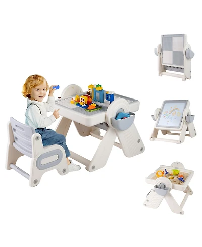 Gouun 6-in-1 Multi-Activity Children Table and Chair Set with Folding Art