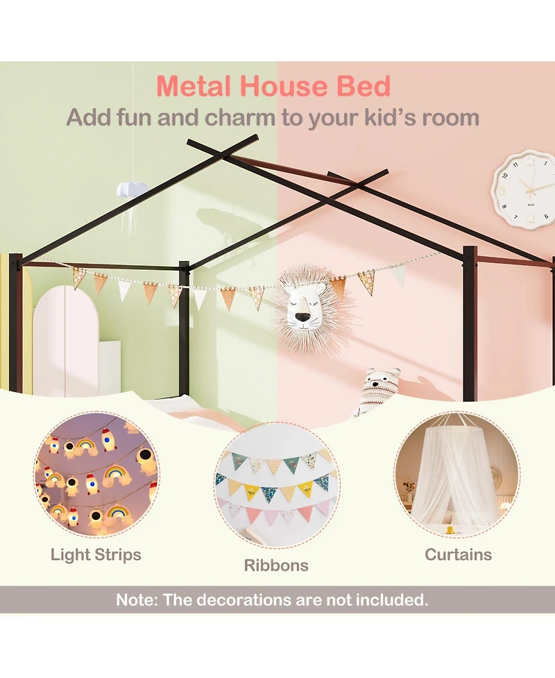 Gouun Full Size Metal House Bed Frame with 2 Fabric Storage Drawers for Kids