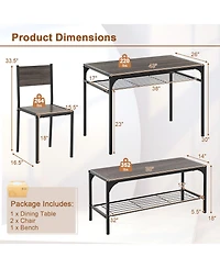 Gouun Industrial 4-Piece Dining Set with Rectangular Table, Bench, and 2 Chairs