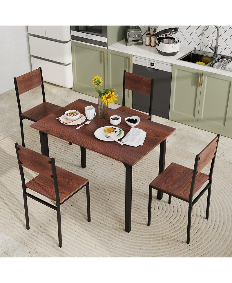 Gouun Industrial 5-Piece Dining Set with Mdf Table and 4 Chairs for Small Space