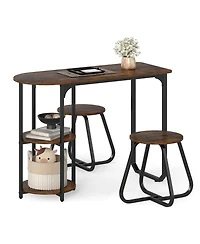 Gouun 3-Piece Industrial Dining Set with Side Shelves and 2 Stools