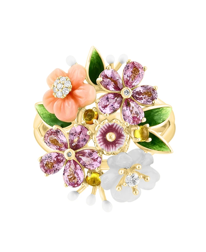 Lali Jewels Pink Mother of Pearl (7/10 ct. t.w.), Multi Gemstone (3-1/12 ct. t.w.) and Diamond (1/25 ct. t.w.) Ring in 14k Yellow Gold
