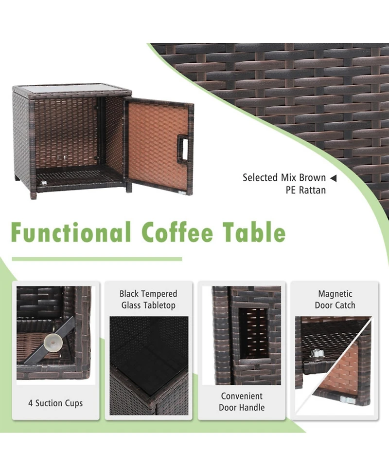 Clihome 3 Pieces Patio Wicker Furniture Set with Storage Table and Cover