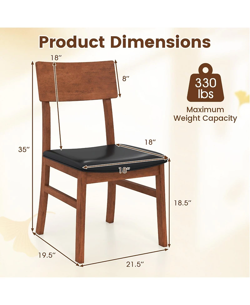 Sugift Dining Chairs Set of 2 with Rubber Wood Legs and Faux Leather Upholstered Seat