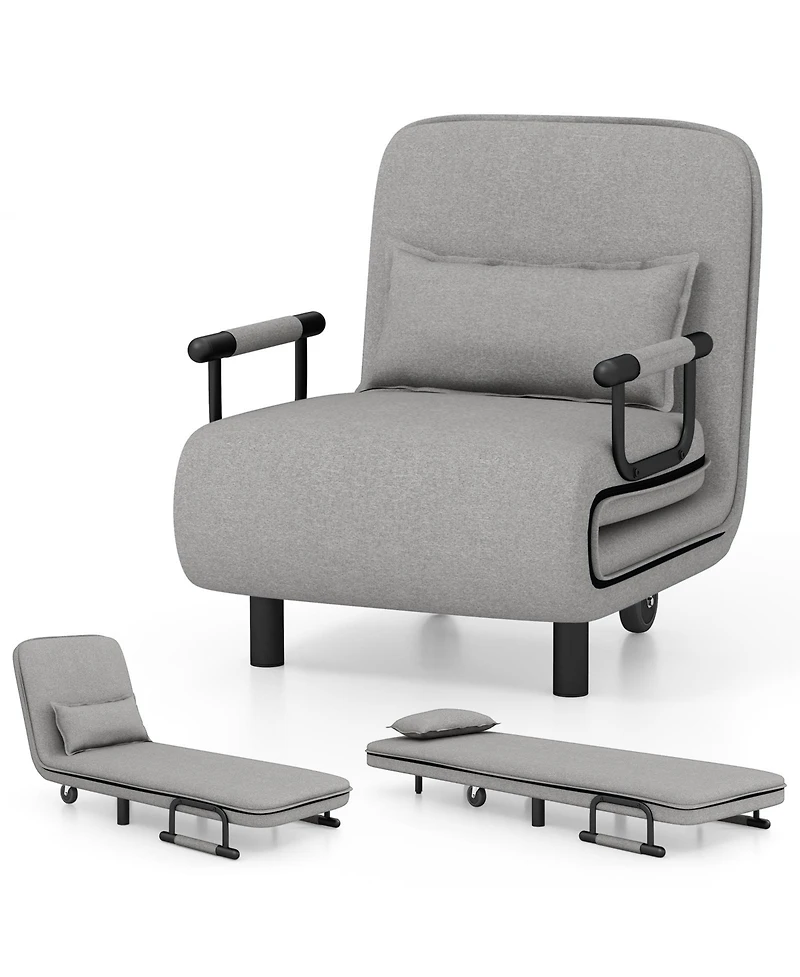 Sugift 3-in-1 Convertible Sofa Bed with 5-Position Adjustable Backrest and Lumbar Pillow
