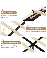 Homfan Velvet Bed Frame, Vertical Channel Tufted Headboard, Height Adjustable, Upholstered Platform Bed, No Box Spring Needed