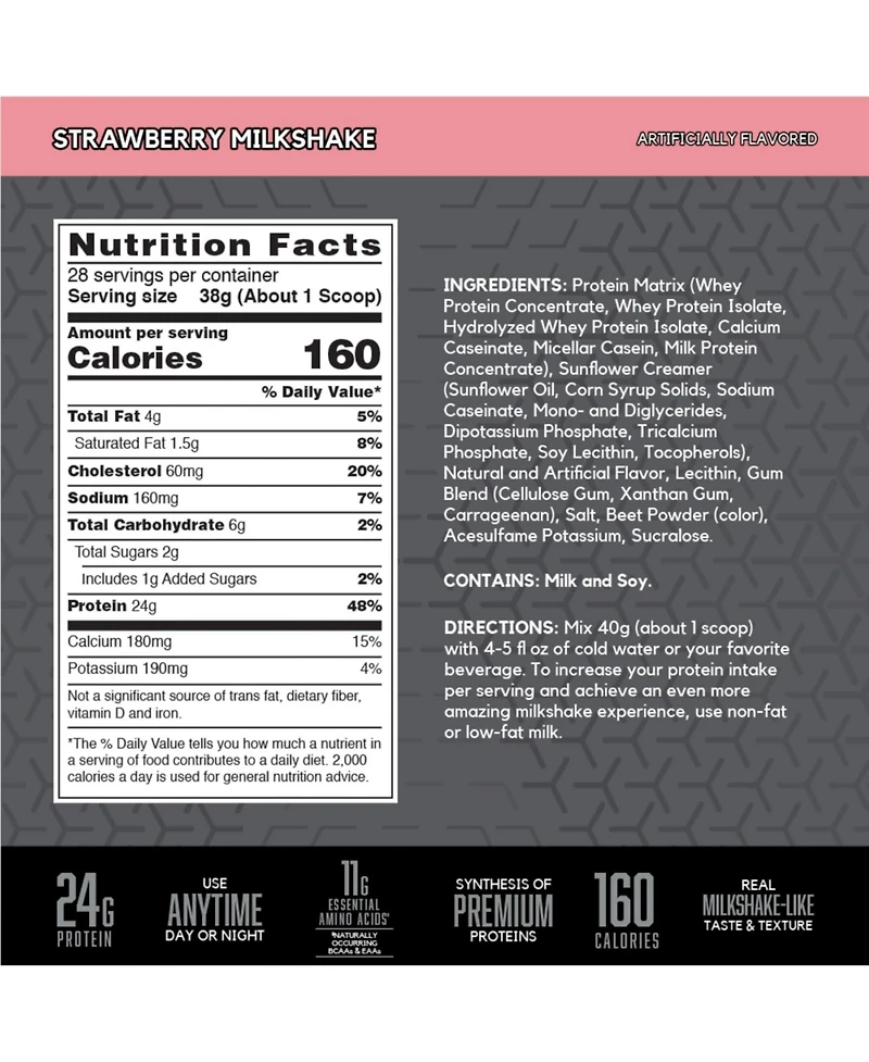 Bsn Syntha-6 Edge Protein Powder, Hydrolyzed Whey, Micellar Casein, Milk Protein Isolate, Low Sugar, 24g Protein, Strawberry Milkshake, 28 Servings