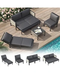 Aecojoy Aluminum Patio Furniture Set 5/4 Seats Outdoor Sectional Couch with Coffee Central Table