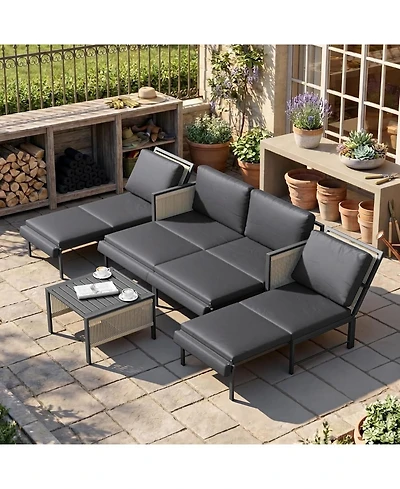 Aecojoy Aluminum Patio Furniture Set 5/4 Seats Outdoor Sectional Couch with Coffee Central Table