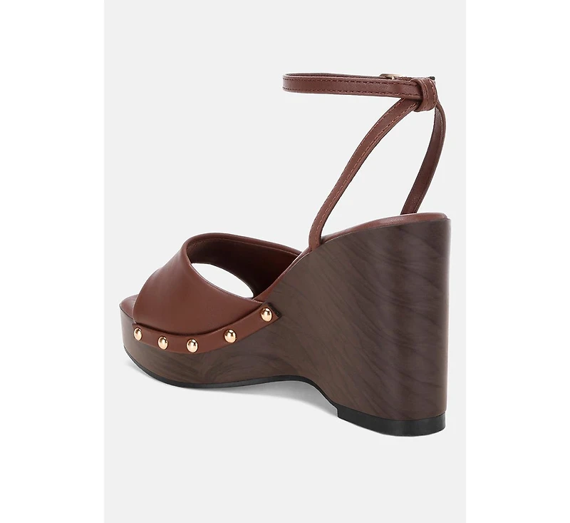 London Rag Women's Colada Ankle Strap Studded Wedges