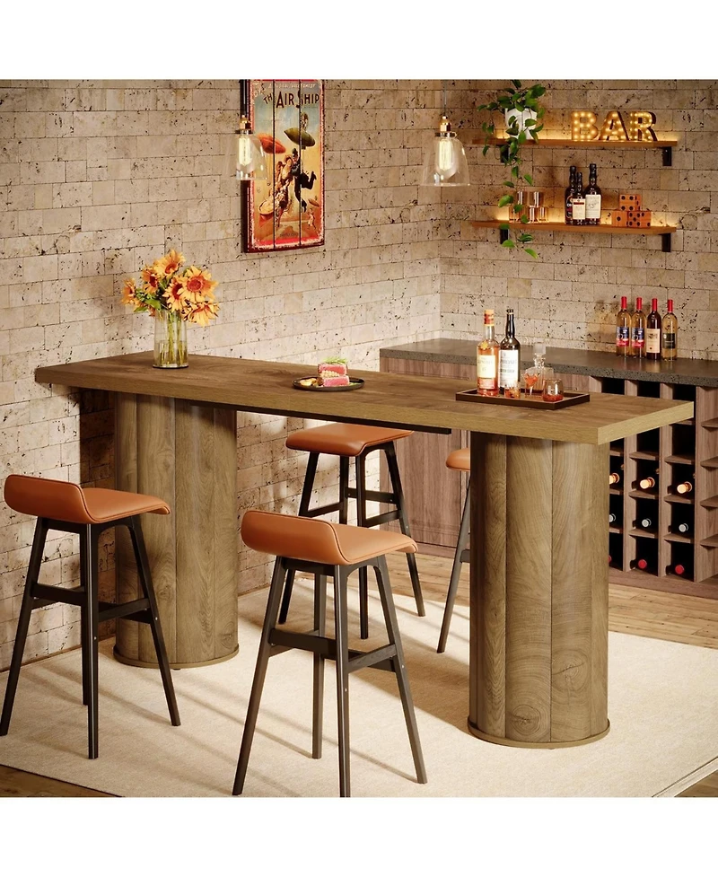 Tribesigns 70.86" High Top Pub Table, Rustic Farmhouse Counter Height Table with Cylindrical Legs for Home Bar Kitchen Dining