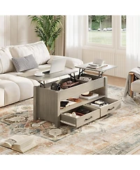 gaomon 47.2'' Lift-Top Coffee Table with Storage, Wooden Lift Tabletop, 2 Drawers & Hidden Compartment