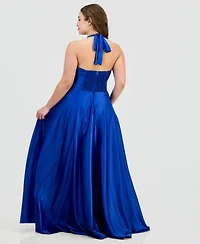 B Darlin Trendy Plus Satin Halter Gown