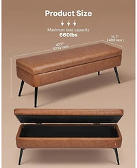 Gouun Pu Leather Storage Ottoman Bench with Metal Legs and Hidden Compartment, 660 lb Capacity