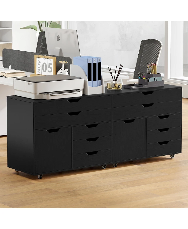 Gouun 5-Drawer Mobile Storage Chest with Cabinet Door, 30.5 in L x 16 in W x 25 in H