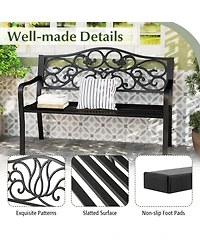 Sugift 50 in Outdoor Garden Bench with Floral Backrest and Slatted Seat