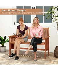Sugift Outdoor Wood Garden Bench for Two with Backrest and Armrests