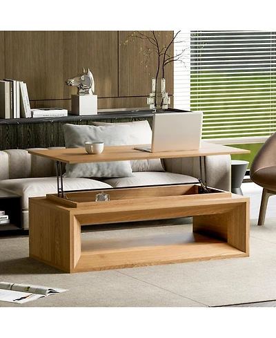 Rainsken 43.3'' Lift-top Coffee Table, Rectangle Center Table with Storage and Adjustable Height, Solid Wood Veneered for Living Room