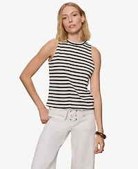 Sanctuary Petite Sleeveless Striped Campari High-Neck Tank Top