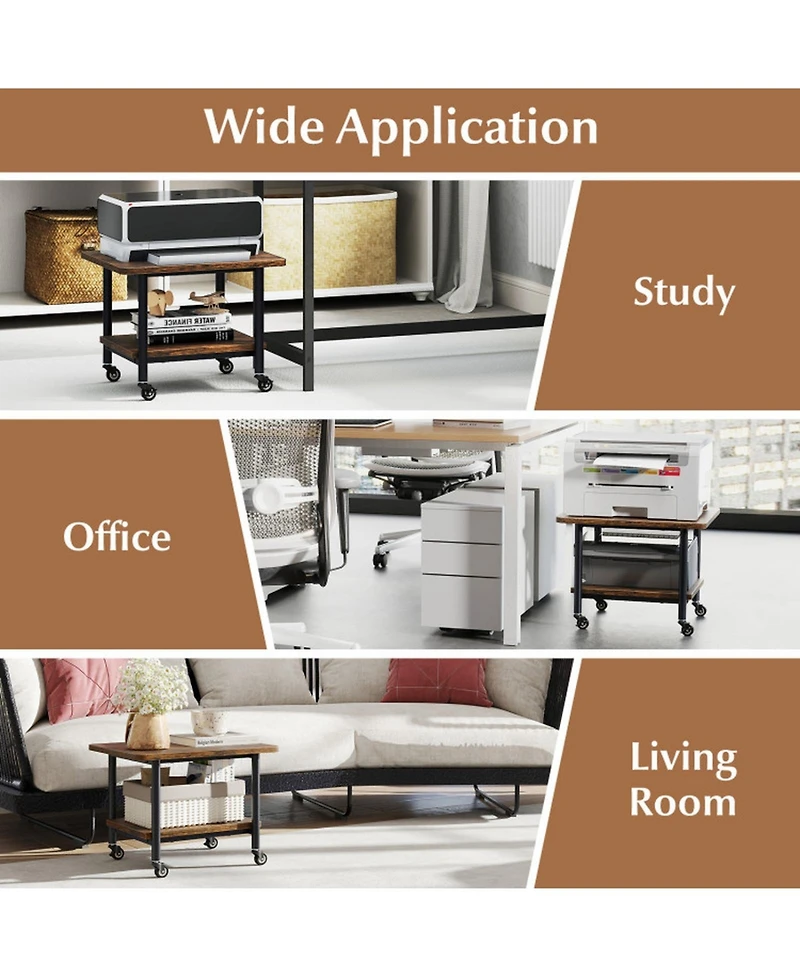 Gouun 2-Tier Under Desk Printer Stand with Storage Shelf and Locking Wheels