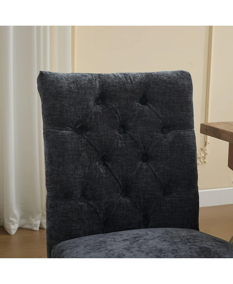 Rainsken Modern Chenille Fabric Dining Chairs Set of 2 - Curved Solid Wood Legs, Nailhead Trim and Tufted Back, 300 lbs Capacity for Room