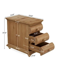 Tribesigns Solid Wood End Table Set of 2, 3 Drawers Narrow Sofa Side Table with Finished Back, Rustic Slim Nightstand Bedside Table