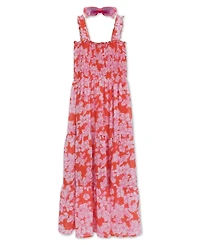 Speechless Girls' 8-16 Maxi Smocked Bodice Tier Dress with Sunglass