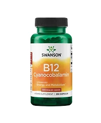 Swanson Vitamin B12 Cyanocobalamin 500mcg Each, 250 Capsules Energy, Nervous System, and Overall Wellness Support